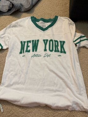 White & Green "NEW YORK" Athletic V-Neck Tee